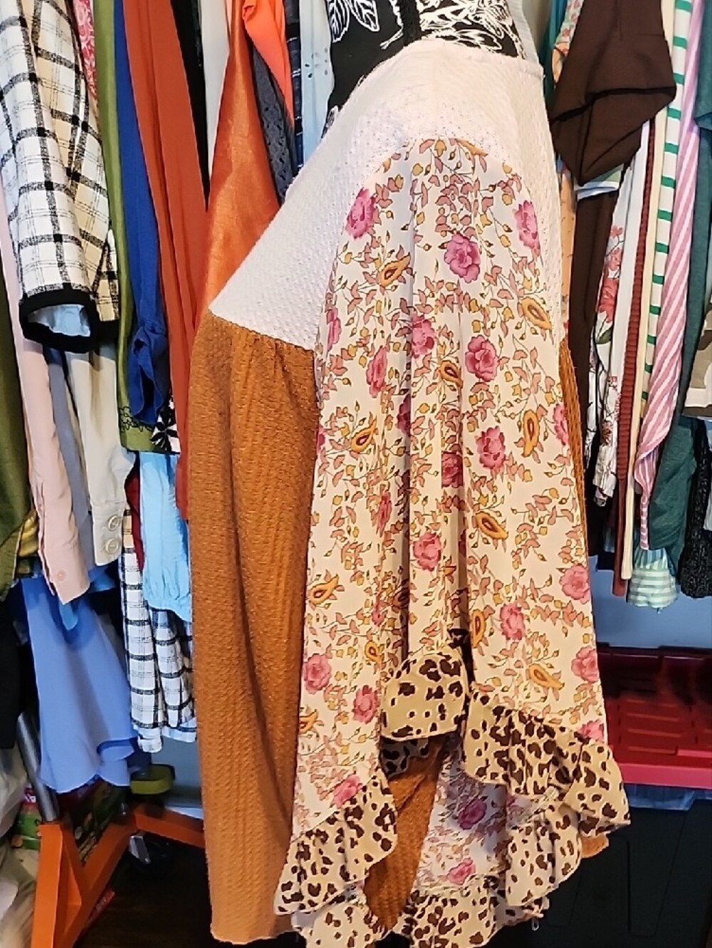 Umgee Cream & Brown Floral Sleeve Waffle Tunic - Picture 3 of 5